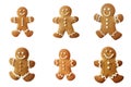 Six Decorated Gingerbread Men Cookies Isolated on Transparent Background Royalty Free Stock Photo
