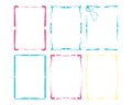 Six decorative border designs in various styles and colors are arranged in two rows. The top row Royalty Free Stock Photo