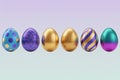 Six Decorative Easter Eggs in Various Colors and Patterns decorative eggs painted eggs Royalty Free Stock Photo