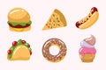 six delicious food icons Royalty Free Stock Photo