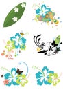 Six design elements with Hawaiian flowers on summe Royalty Free Stock Photo