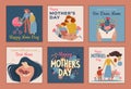 Six designs for Mothers Day greeting cards with text Royalty Free Stock Photo