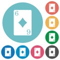 Six of diamonds card flat round icons Royalty Free Stock Photo