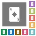 Six of diamonds card square flat icons Royalty Free Stock Photo