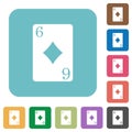 Six of diamonds card rounded square flat icons Royalty Free Stock Photo