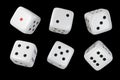 Six dices isolated on black background. 3d rendering