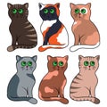 Six funny cartoon cats