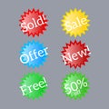 Six different starburst sale badges for website use.