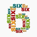 6 six digit number consisting of words of different sizes of multi color Royalty Free Stock Photo