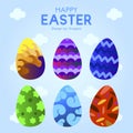Six Easter Egg With Colorful Ornament Pattern 3 Royalty Free Stock Photo