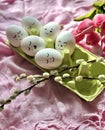 Six Easter eggs with decor Royalty Free Stock Photo