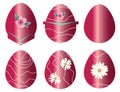 Six Easter eggs vector set with dark pink colors and decorative flowers Royalty Free Stock Photo