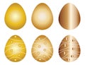 Six Easter eggs vector set in gold and bronze colors Royalty Free Stock Photo