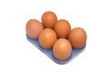 Six eggs in the blue container.