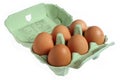 Six eggs in a papier mache egg box Royalty Free Stock Photo