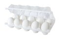 Six eggs in a plastic egg box Royalty Free Stock Photo