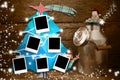 Six empty photo frames hanging on a Christmas tree Royalty Free Stock Photo