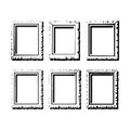 Six empty picture frames arranged in two rows on a white background ready for artwork display or decoration Royalty Free Stock Photo