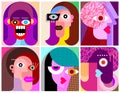 Six Faces / Six Characters vector illustration