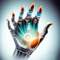 The six-fingered hand of artificial intelligence of cyborg. Concept art modern technology and creativity Royalty Free Stock Photo