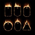 Six fire frames on a dark background. A special transparent smoke effect. Highly realistic illustration Royalty Free Stock Photo