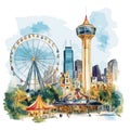 Six Flags Over Texas. Six Flags Over Texas hand drawn watercolor illustration Royalty Free Stock Photo