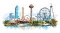 Six Flags Over Texas. Six Flags Over Texas hand drawn watercolor illustration Royalty Free Stock Photo