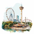 Six Flags Over Texas. Six Flags Over Texas hand drawn watercolor illustration Royalty Free Stock Photo