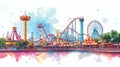 Six Flags Over Texas. Six Flags Over Texas hand drawn watercolor illustration Royalty Free Stock Photo