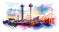 Six Flags Over Texas. Six Flags Over Texas hand drawn watercolor illustration Royalty Free Stock Photo