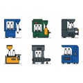 Six Flat Design Illustrations Automated Bottling Machine Production Line Industrial Process Modern Style Royalty Free Stock Photo