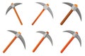 Six flat design pickaxes with orange handles and grey heads mining tool Royalty Free Stock Photo
