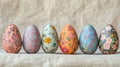 Six Floral Decorated Easter Eggs In A Row Royalty Free Stock Photo
