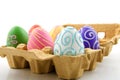 Six folorful easter eggs in box Royalty Free Stock Photo