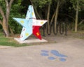 Six foot fiberglass star sculpture titled `Blue Lacy Pride`, by artist Louis Mendoza in Arlington, Texas