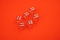Six game dices isolated on red Royalty Free Stock Photo