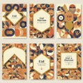 Six geometric Eid-themed greeting cards feature abstract patterns with circles, Royalty Free Stock Photo