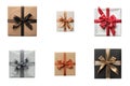 Six Gift Boxes with Various Colored Ribbons and Bowknots Royalty Free Stock Photo