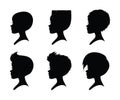 A set of girls silhouettes with short haircuts.