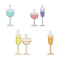 Six Glass Icons in Aqua, Pink, Blue, Yellow, Beige and Orange Colors with Bubbles
