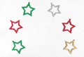 Six glittering star shaped decorations Royalty Free Stock Photo