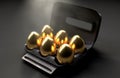 Six Golden Eggs In An Egg Carton Royalty Free Stock Photo