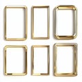 Six Golden Frames Elegant Design Gallery Art Decor isolated on white background Royalty Free Stock Photo