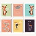 Six greeting cards with cute wild animals and text message