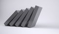 Six grey blocks are toppling diagonal line 3D render on pale surface, copy space Royalty Free Stock Photo