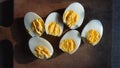 Boiled eggs on cutting board background Royalty Free Stock Photo
