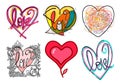 Hand drawn different Graphic Style colored Hearts - set 3 Royalty Free Stock Photo