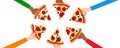 Six Hands with Slices of Pizza Banner Royalty Free Stock Photo