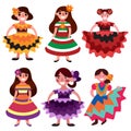 Six happy Hispanic girls white isolated vector illustration Royalty Free Stock Photo