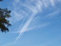 Six High Altitude Contrails with Textbook Vector Separation Rarely Seen